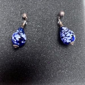 - $3 when bundled hand blown royal blue white and blue earrings